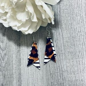 Leopard Print and Striped Wooden Earrings